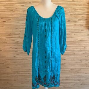 Ariat Turquoise Scoop Neck Embroidered Peasant dress large EUC!